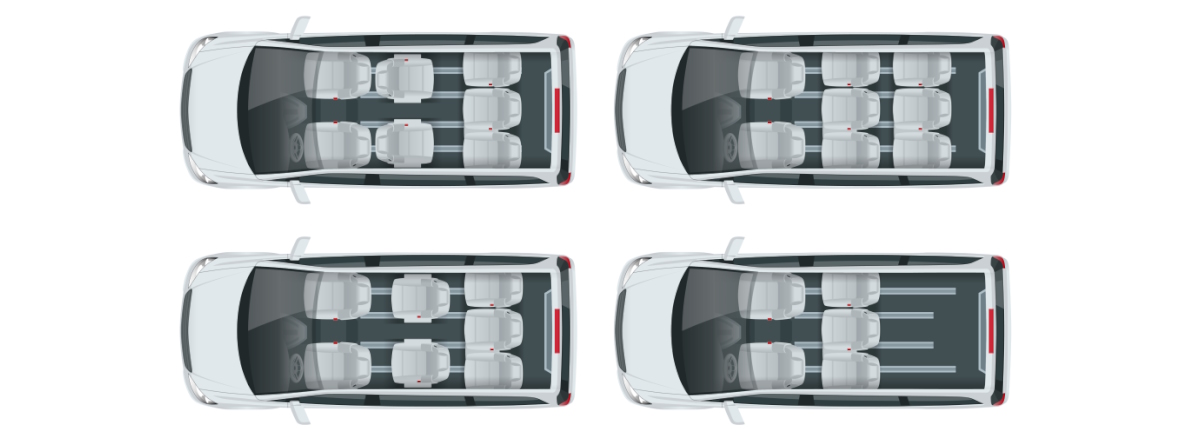 cuatro opciones de poner los asientos en una furgoneta