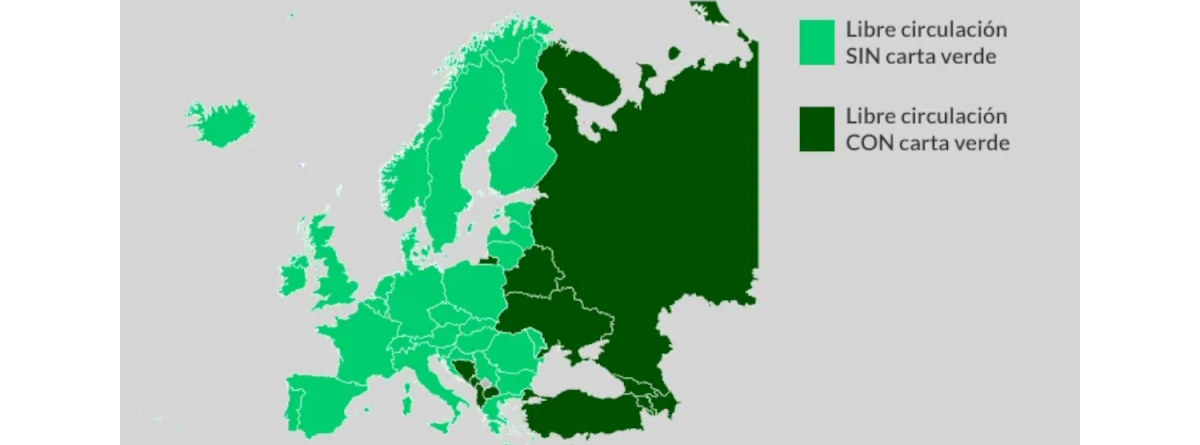 mapa de europa con los paises en los que es obligatoria la carta verde