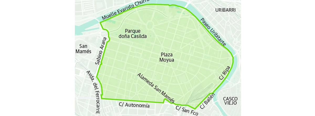 Mapa de la Zona de Bajas Emisiones (ZBE) en Bilbao