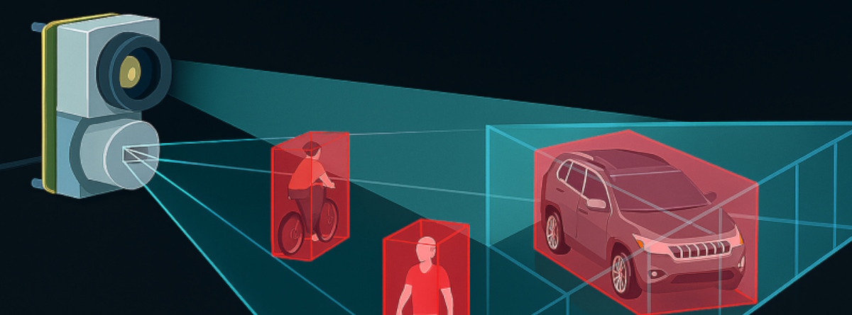 Un radar detectando el coche y los peatones