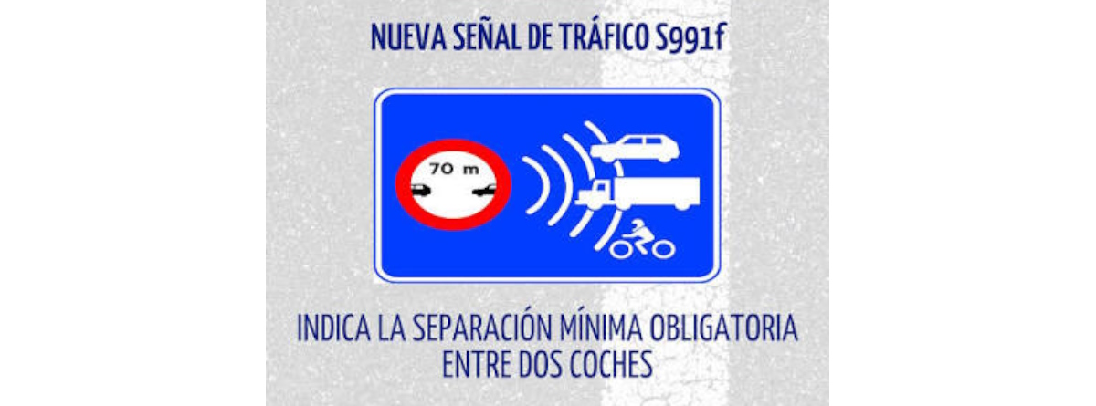 señal de tráfico S991f que advierte de tener distancia de seeguridad de 70 m